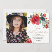 Elegante kerst bloemenfoto waterverf verjaardag kaart (Voorkant)