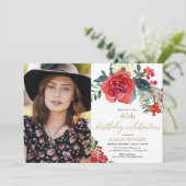 Elegante kerst bloemenfoto waterverf verjaardag kaart (Staand voorkant)