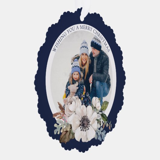 Elegante kerst bloemenfotopapier Ornament Kaart (Rechts)