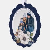 Elegante kerst bloemenfotopapier Ornament Kaart (Links)