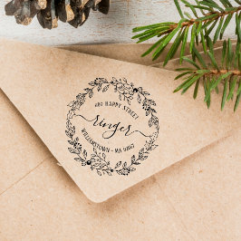 Elegante Kerst Bloemenkrans Adres Rubberstempel