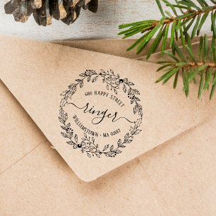 Elegante Kerst Bloemenkrans Adres Rubberstempel