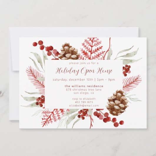 Elegante kerst bloemenvakantie open huis kaart (Voorkant)