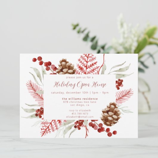 Elegante kerst bloemenvakantie open huis kaart (Staand voorkant)