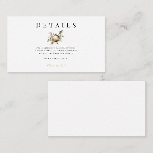 Elegante kerst bloemenwinter Details Informatiekaartje (Voorkant / Achterkant)