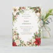 Elegante Kerst Bloemstuk Brunch & Mousserende Wijn Kaart (Staand voorkant)