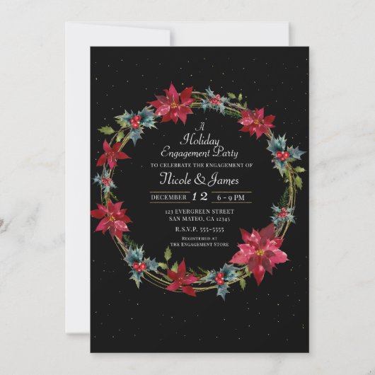 Elegante Kerst Bloemstuk Poinsettia Kerstfeest Kaart (Voorkant)