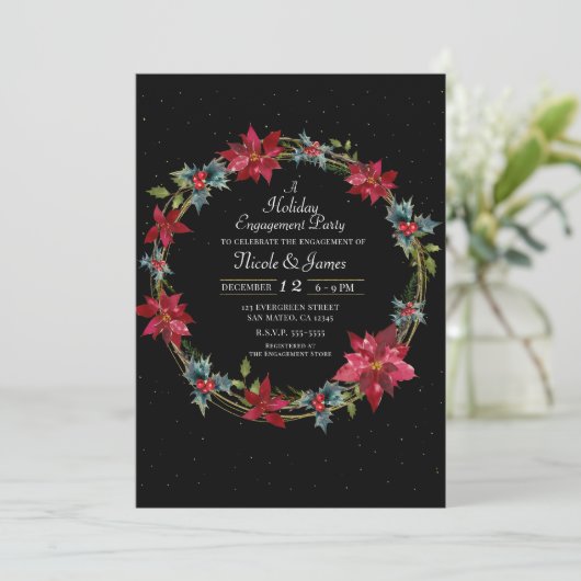 Elegante Kerst Bloemstuk Poinsettia Kerstfeest Kaart (Staand voorkant)