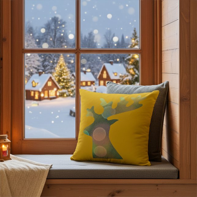 Elegante kerst bokeh rendier hoofd decoratief kussen (Creator heeft geüpload)