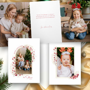Elegante Kerst Botanische Boog Foto Drieluik Kaart
