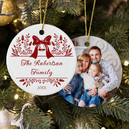 Elegante Kerst Botanische Familie Foto Keramisch Ornament