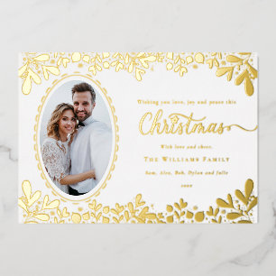 Elegante Kerst Botanische Frame Ovale Foto Folie Feestdagenkaart