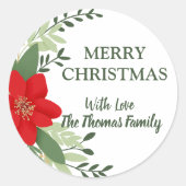 Elegante kerst botanische gepersonaliseerde naam ronde sticker (Voorkant)