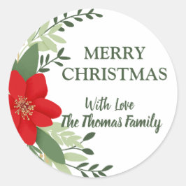 Elegante kerst botanische gepersonaliseerde naam ronde sticker