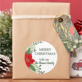 Elegante kerst botanische gepersonaliseerde naam ronde sticker