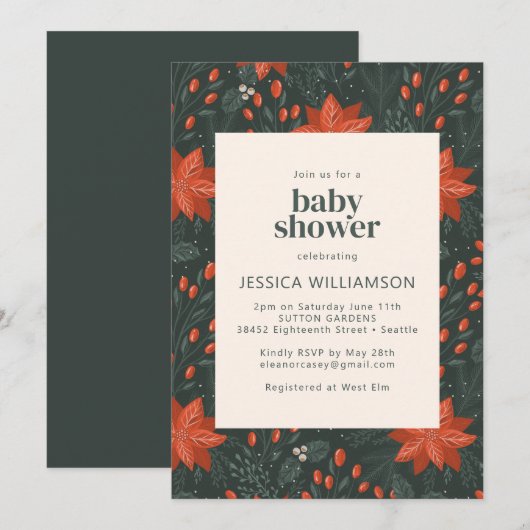 Elegante Kerst Botanische Groene Baby Shower Kaart (Voorkant / Achterkant)