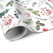 Elegante kerst Botanische Holly & Bessen Cadeaupapier (Rol Hoek)