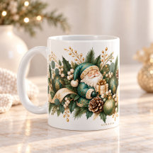 Elegante Kerst Botanische Mok – Teal Kerstman & Go