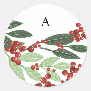 Elegante Kerst Botanische Monogram Envelop Ronde Sticker