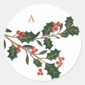 Elegante Kerst Botanische Monogram Envelop Ronde Sticker (Voorkant)