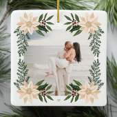 Elegante kerst botanische vrolijke kerstmis foto keramisch ornament
