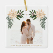 Elegante kerst botanische vrolijke kerstmis foto keramisch ornament (Voorkant)