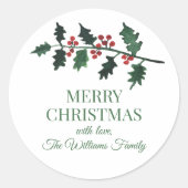 Elegante kerst botanische Waterverf groen Ronde Sticker (Voorkant)