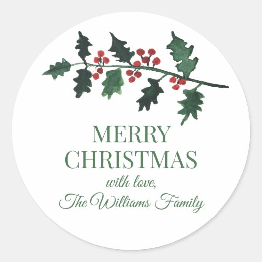 Elegante kerst botanische Waterverf groen Ronde Sticker (Voorkant)