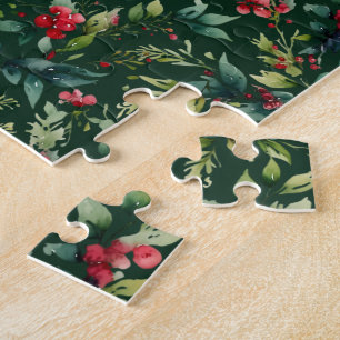 Elegante Kerst Botanische Winter Robin Vakantie Legpuzzel