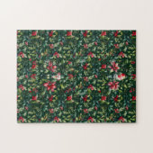 Elegante Kerst Botanische Winter Robin Vakantie Legpuzzel (Horizontaal)