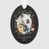 Elegante Kerst Botanische Zwart Rood Holly Foto Ornament (voorkant)