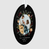 Elegante Kerst Botanische Zwart Rood Holly Foto Ornament (voorkant)
