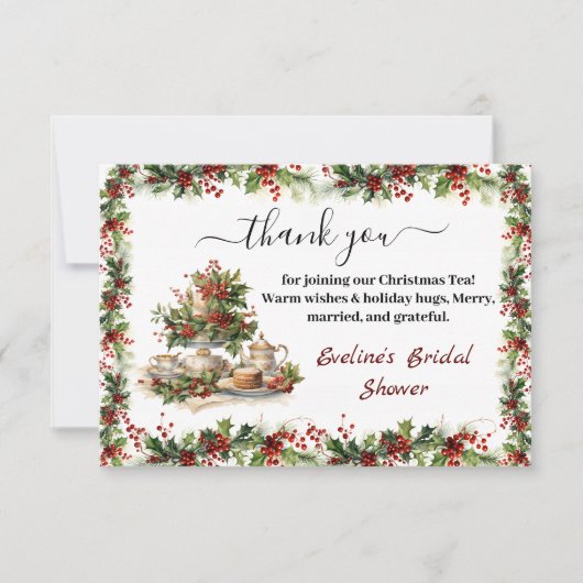 Elegante Kerst Bruids Bruiloft Thee Party Bedankkaart (Voorkant)