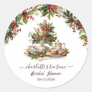 Elegante Kerst Bruids Bruiloft Theetijd Feestje Ronde Sticker