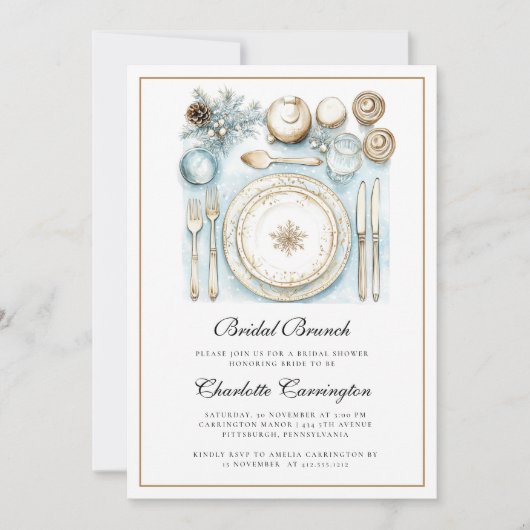Elegante kerst bruiloft brunch uitnodiging (Voorkant)