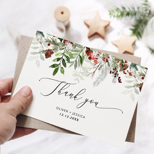 Elegante kerst bruiloft dank u kaart