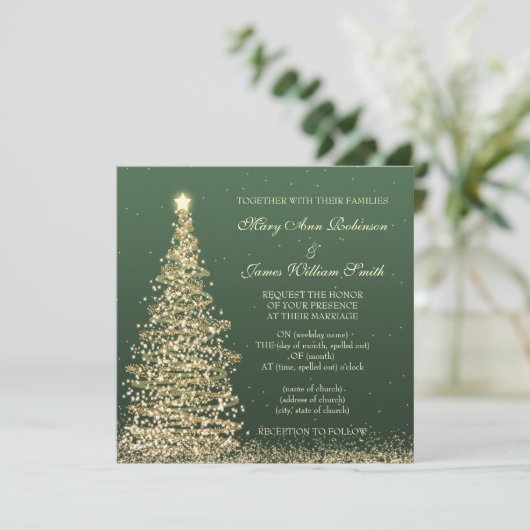 Elegante Kerst bruiloft Goud Groen Kaart (Staand voorkant)