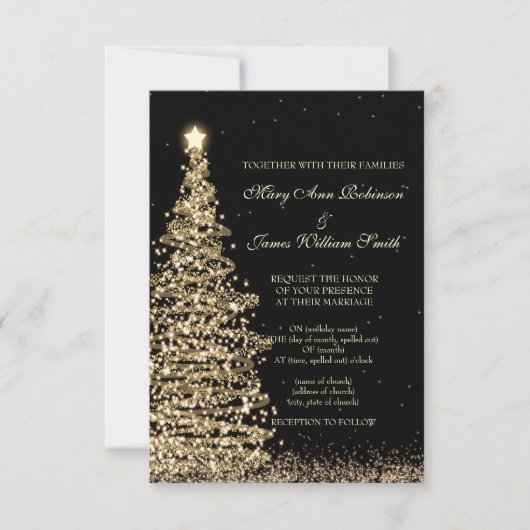 Elegante kerst bruiloft goud zwart RSVP kaartje (Voorkant)