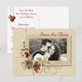 Elegante kerst bruiloft met foto Bewaar de datum Aankondigingskaart (Voorkant / Achterkant)