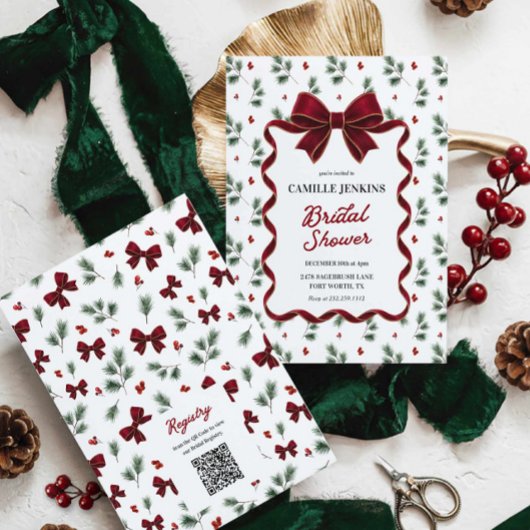 Elegante kerst bruiloft QR-code Kaart