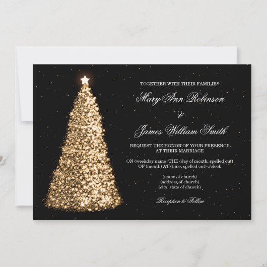 Elegante Kerst bruiloft Sparkle Tree Gold Kaart (Voorkant)