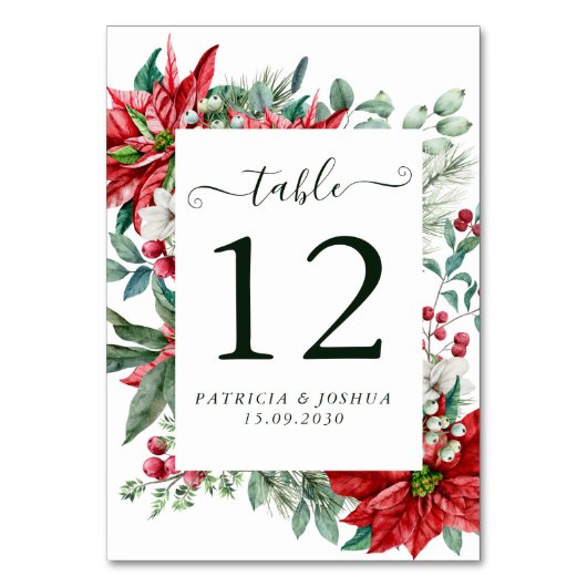 Elegante kerst bruiloft tafel nummertje kaart (Voorkant)