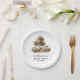 Elegante Kerst Bruiloft Theetijd Feest Papieren Bordje