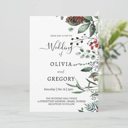 Elegante kerst bruiloft Uitnodiging (Staand voorkant)