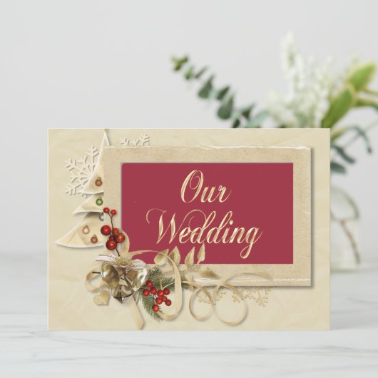 Elegante kerst bruiloft uitnodiging met boom (Staand voorkant)