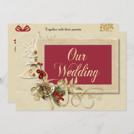 Elegante kerst bruiloft uitnodiging met boom (Voorkant / Achterkant)