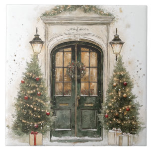 Elegante Kerst Bruine Stenen Deur Tegeltje