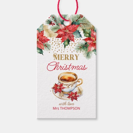 Elegante kerst brunch theefeest sjabloon cadeaulabel (Voorkant)