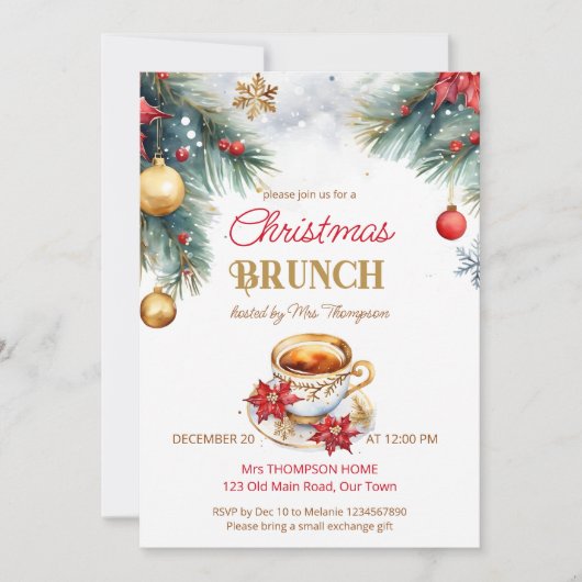 Elegante kerst brunch theefeest sjabloon kaart (Voorkant)