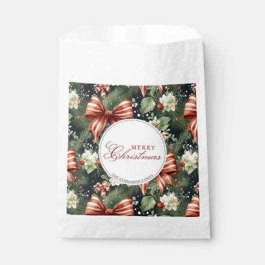 Elegante Kerst Cheer Candy Cane Bows Custom Bedankzakje (Voorkant)